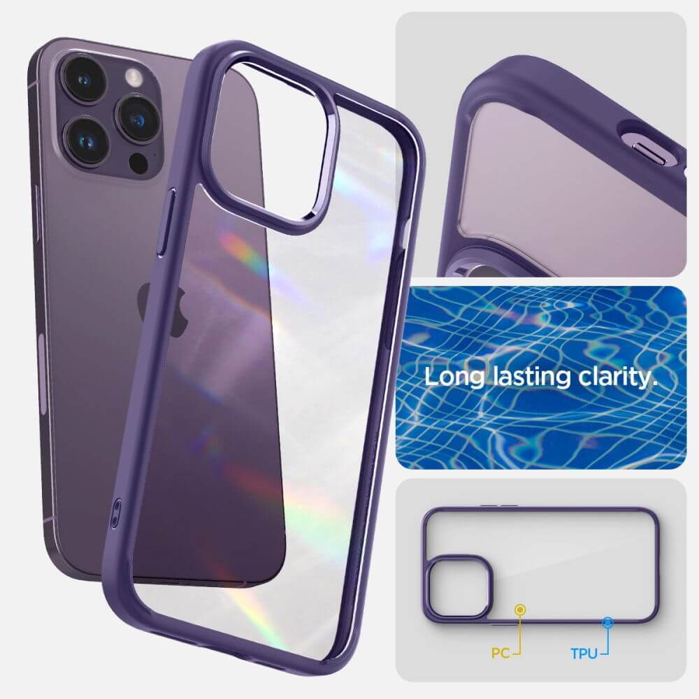 Противоударен Калъф за iPhone 14 Pro, Spigen Ultra Hybrid Case, Лилав (7)