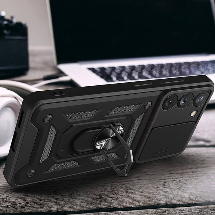 Калъф с Предпазител за Камера и Стойка за Samsung A34, Tech-Protect Kickstand Pro Case, Черен (5)