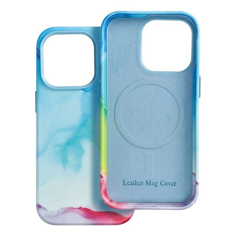 Magsafe Кожен Калъф за iPhone 14 Pro, Forcell Leather Splash Case, Син (5)