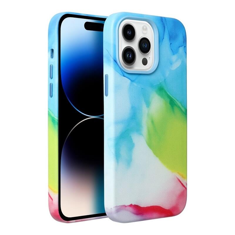 Magsafe Кожен Калъф за iPhone 14 Plus, Forcell Leather Splash Case, Син (2)