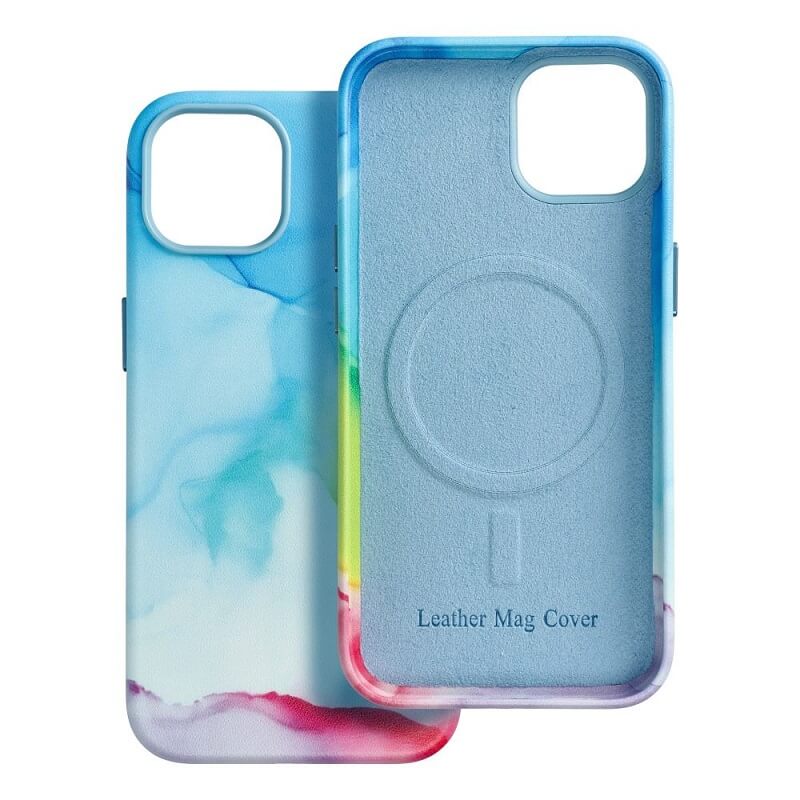 Magsafe Кожен Калъф за iPhone 13, Forcell Leather Splash Case, Син (5)
