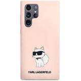 Луксозен Калъф за Samsung S23 Ultra, Karl Lagerfeld Silicone Choupette Case, Розов