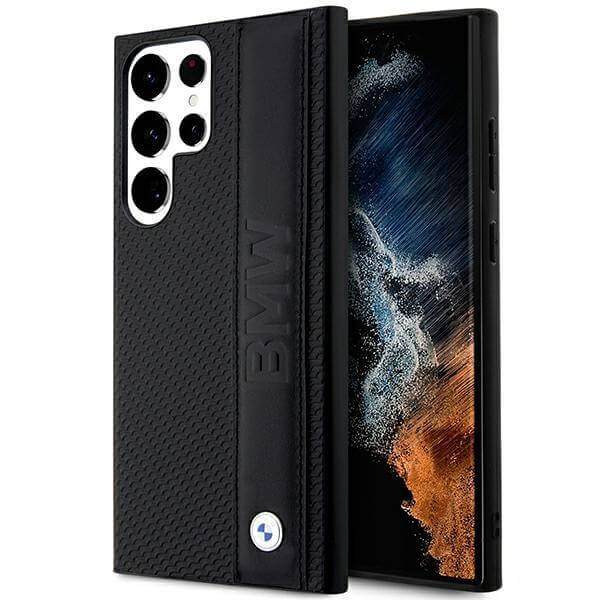 Луксозен Калъф за Samsung S23 Ultra, BMW Leather Textured & Stripe Case, Черен