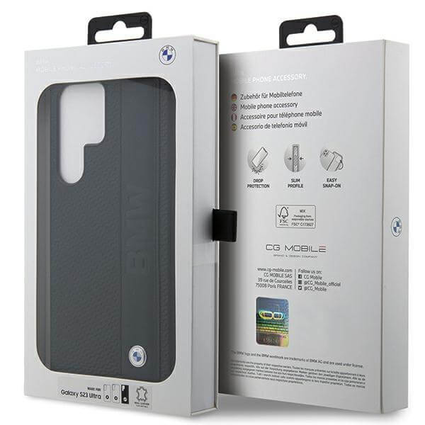 Луксозен Калъф за Samsung S23 Ultra, BMW Leather Textured & Stripe Case, Черен (6)
