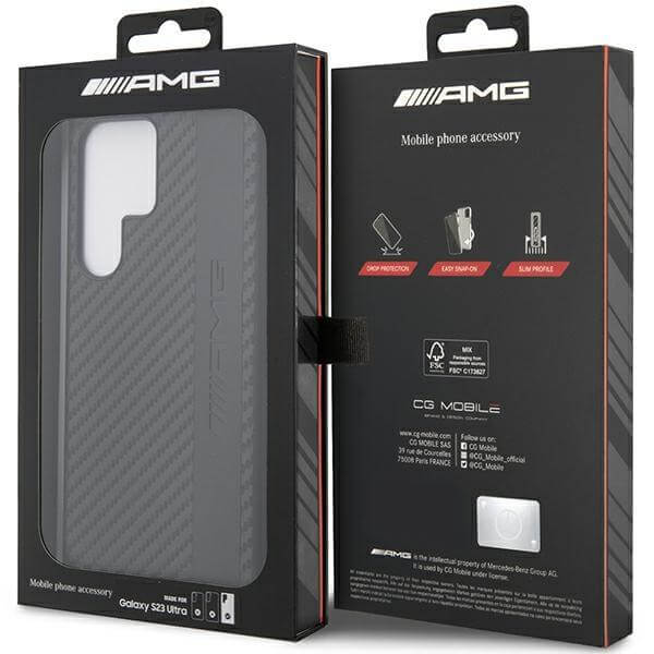 Карбонов Калъф за Samsung S23 Ultra, Mercedes AMG Stripe&Embossed Case, Черен (6)