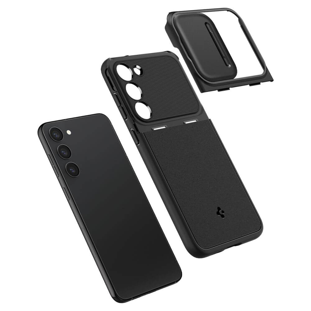 Калъф с Камерен Предпазител за Samsung S23, Spigen Optik Armor Case, Черен (8)