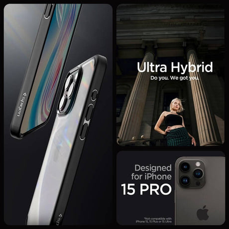 Противоударен Калъф за iPhone 15 Pro, Spigen Ultra Hybrid Case, Черен (6)