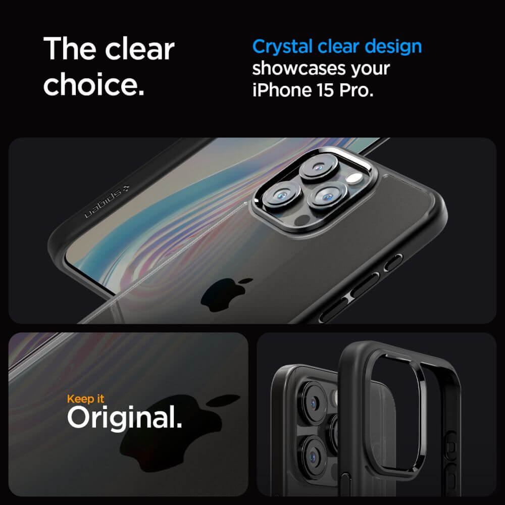 Противоударен Калъф за iPhone 15 Pro, Spigen Ultra Hybrid Case, Черен (8)