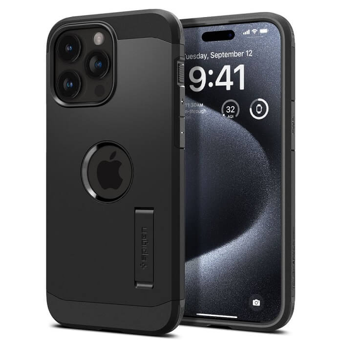 MagSafe Противоударен Калъф за iPhone 15 Pro Max, Spigen Tough Armor Case, Черен (3)