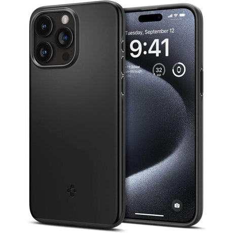 Противоударен Калъф за iPhone 15 Pro, Spigen Thin Fit Case, Черен