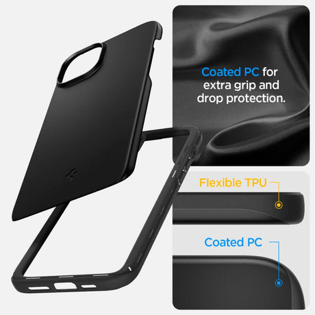 Противоударен Калъф за iPhone 15, Spigen Thin Fit Case, Черен (8)