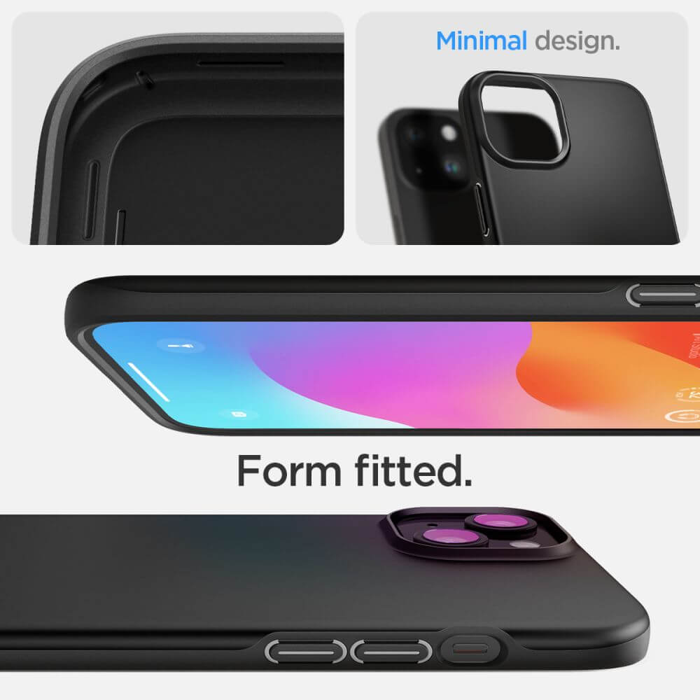 Противоударен Калъф за iPhone 15, Spigen Thin Fit Case, Черен (7)