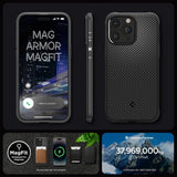 Magsafe Противоударен Калъф за iPhone 15 Pro Max, Spigen Mag Armor Case, Черен (7)