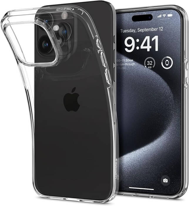 Противоударен Силиконов Калъф за iPhone 15 Pro Max, Spigen Liquid Crystal Case, Прозрачен