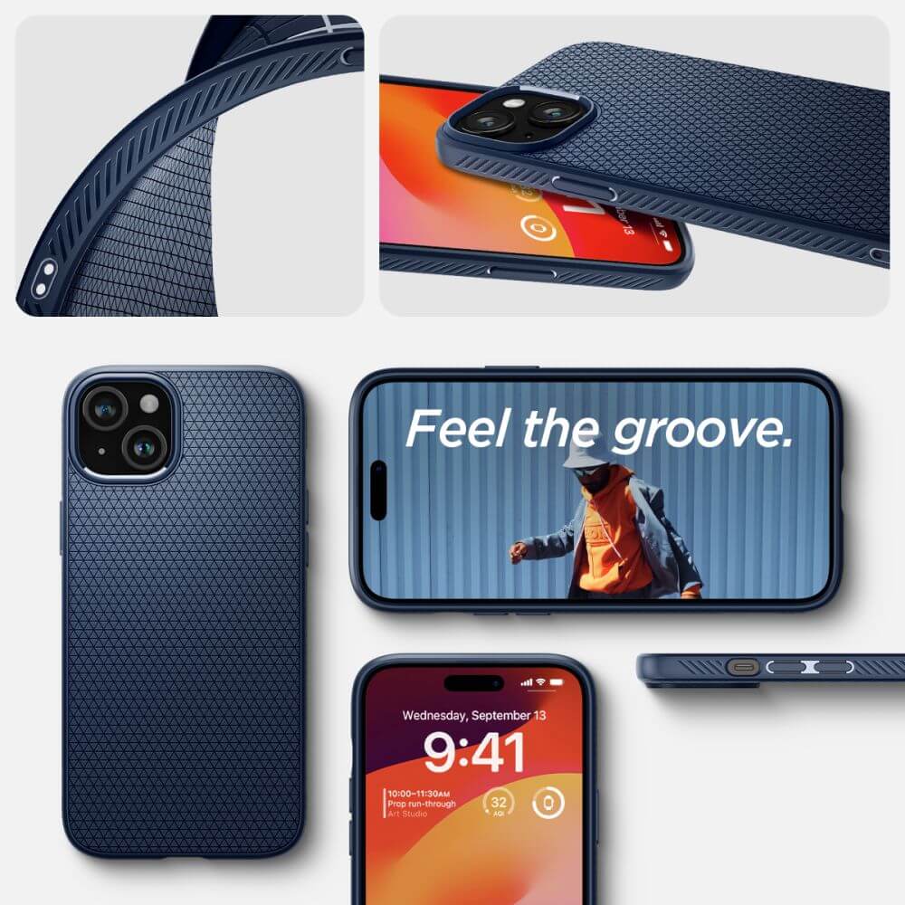 Противоударен Калъф за iPhone 15, Spigen Liquid Air Case, Син (8)