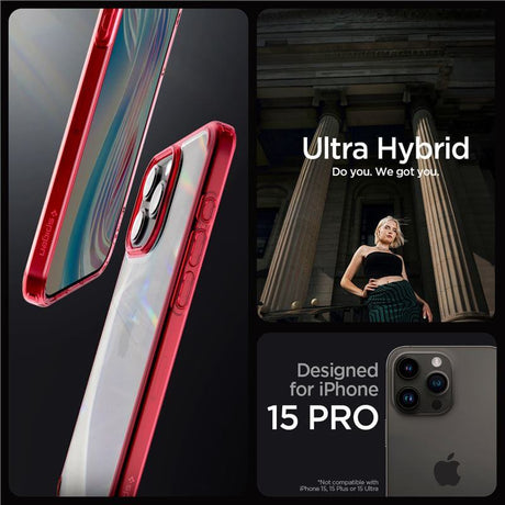 Противоударен Калъф за iPhone 15 Pro, Spigen Ultra Hybrid Case, Червен (7)