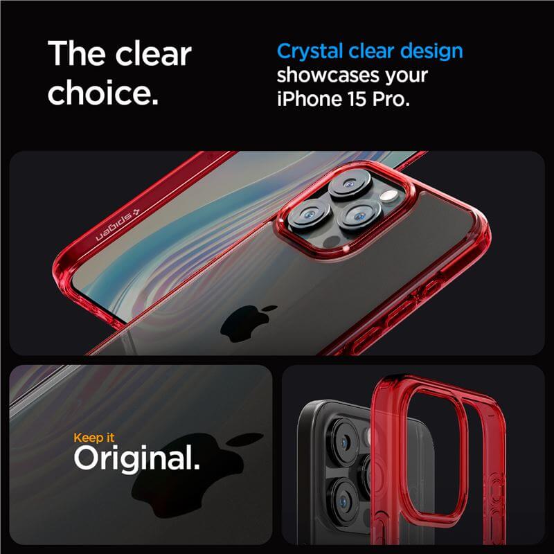 Противоударен Калъф за iPhone 15 Pro, Spigen Ultra Hybrid Case, Червен (8)