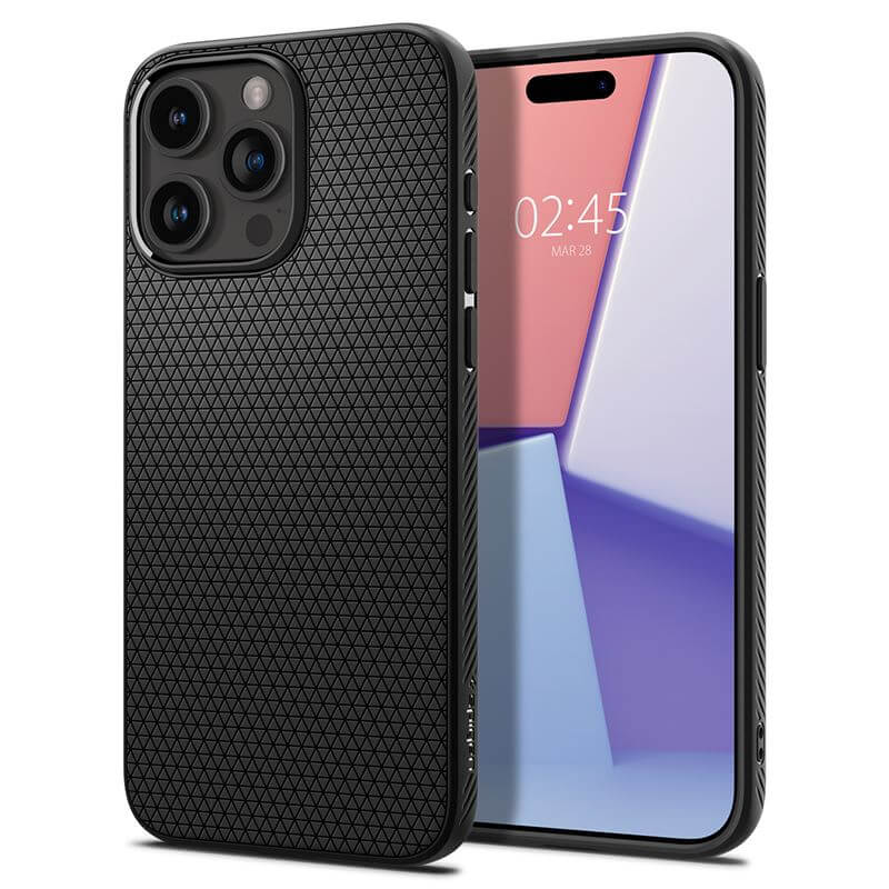 Противоударен Калъф за iPhone 15 Pro Max, Spigen Liquid Air Case, Черен