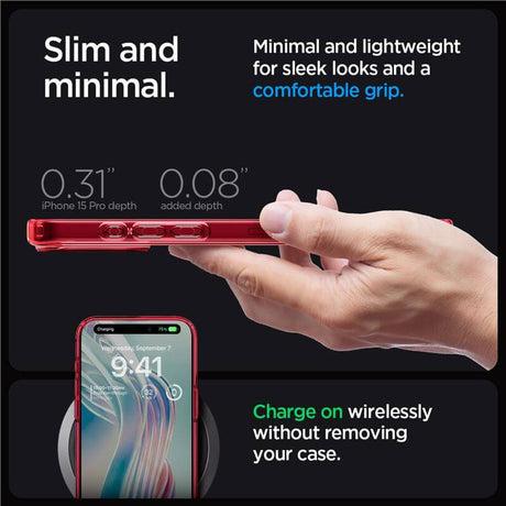 Противоударен Калъф за iPhone 15 Pro, Spigen Ultra Hybrid Case, Червен (10)