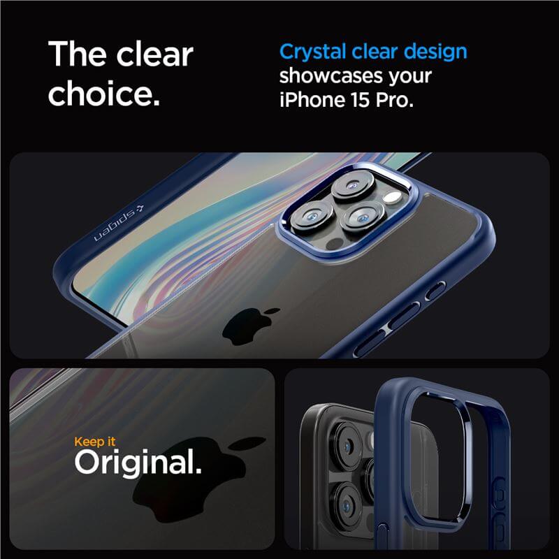 Противоударен Калъф за iPhone 15 Pro, Spigen Ultra Hybrid Case, Син (8)