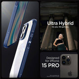 Противоударен Калъф за iPhone 15 Pro, Spigen Ultra Hybrid Case, Син (7)