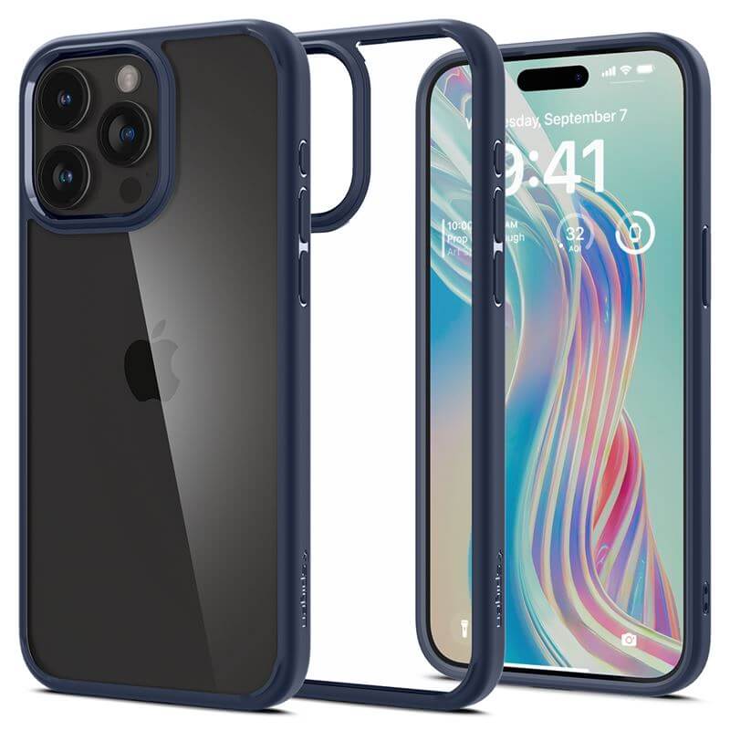 Противоударен Калъф за iPhone 15 Pro, Spigen Ultra Hybrid Case, Син