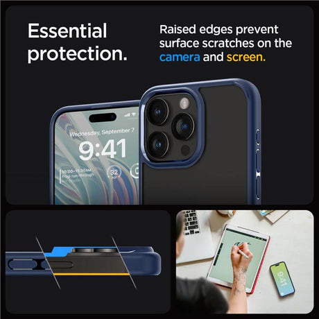 Противоударен Калъф за iPhone 15 Pro, Spigen Ultra Hybrid Case, Син (9)
