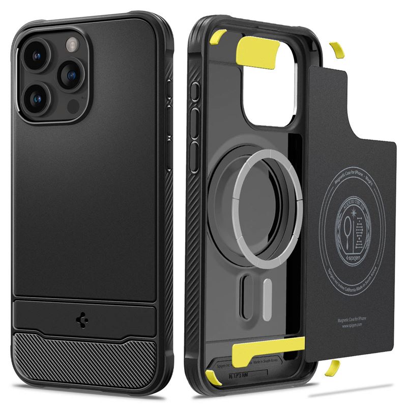MagSafe Противоударен Калъф за iPhone 15 Pro, Spigen Rugged Armor Case, Черен