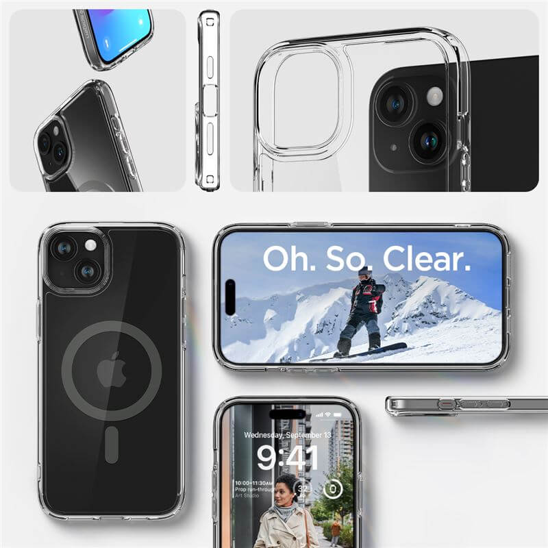 Magsafe Противоударен Калъф за iPhone 15, Spigen Ultra Hybrid Case, Сив (8)