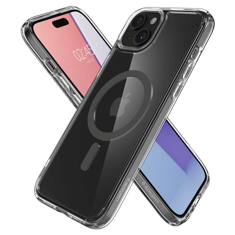 Magsafe Противоударен Калъф за iPhone 15, Spigen Ultra Hybrid Case, Сив (4)