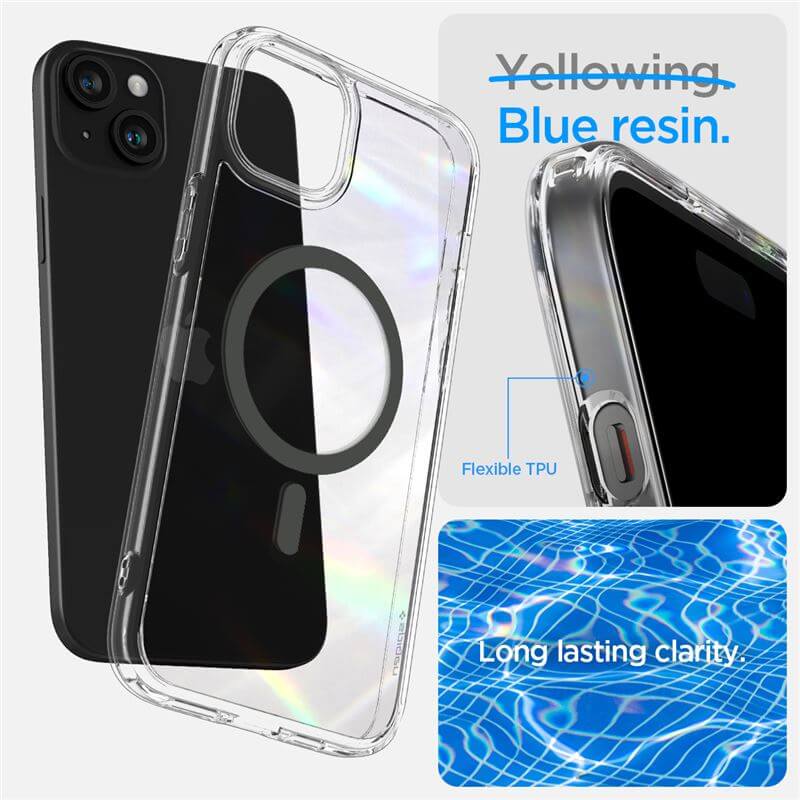 Magsafe Противоударен Калъф за iPhone 15, Spigen Ultra Hybrid Case, Сив (7)