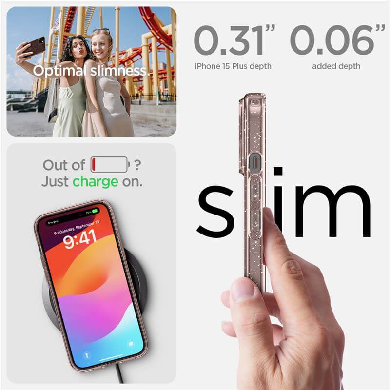 Блестящ Калъф за iPhone 15 Plus, Spigen Liquid Crystal Glitter Quartz Case, Розов (10)