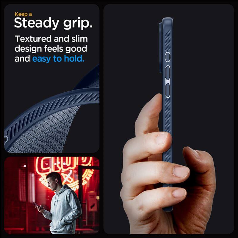 Противоударен Калъф за iPhone 15 Pro Max, Spigen Liquid Air Case, Син (8)