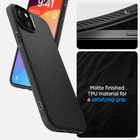 Противоударен Калъф за iPhone 15, Spigen Liquid Air Case, Черен (5)
