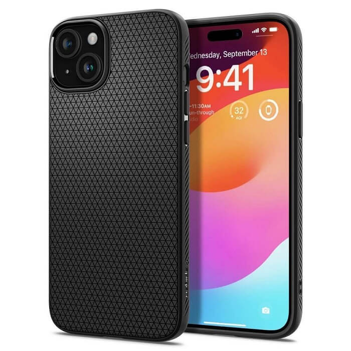 Противоударен Калъф за iPhone 15 Plus, Spigen Liquid Air Case, Черен