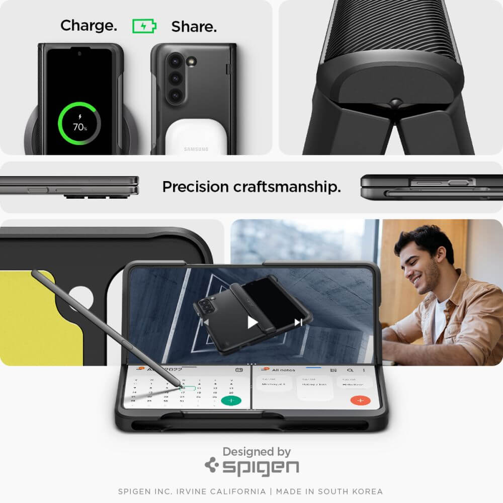 Калъф с S Pen Поставка за Samsung Z Fold 5, Spigen Slim Armor Pro Case, Черен (9)