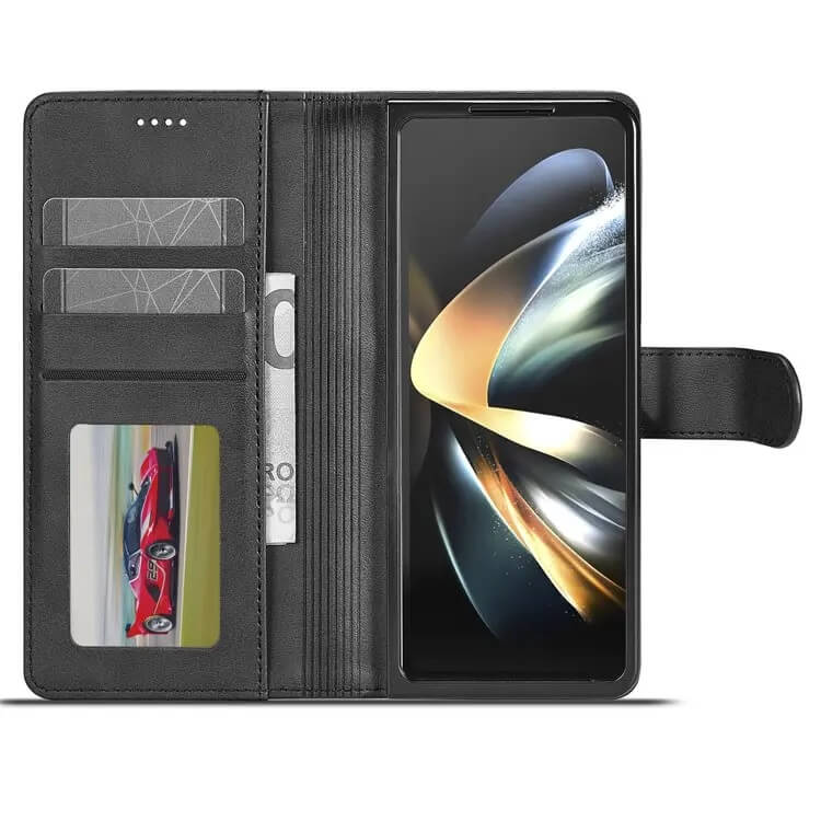Кожен Калъф с Джобове за Samsung Z Fold 5, Tech-Protect Wallet Book Case, Черен (3)