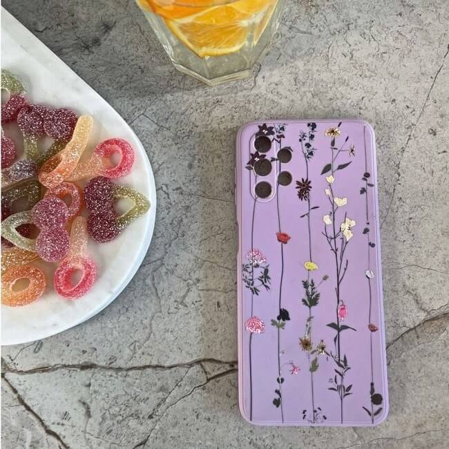 Силиконов Дамски Калъф за Samsung A14, Tech-Protect Floral Case, Лилав (2)