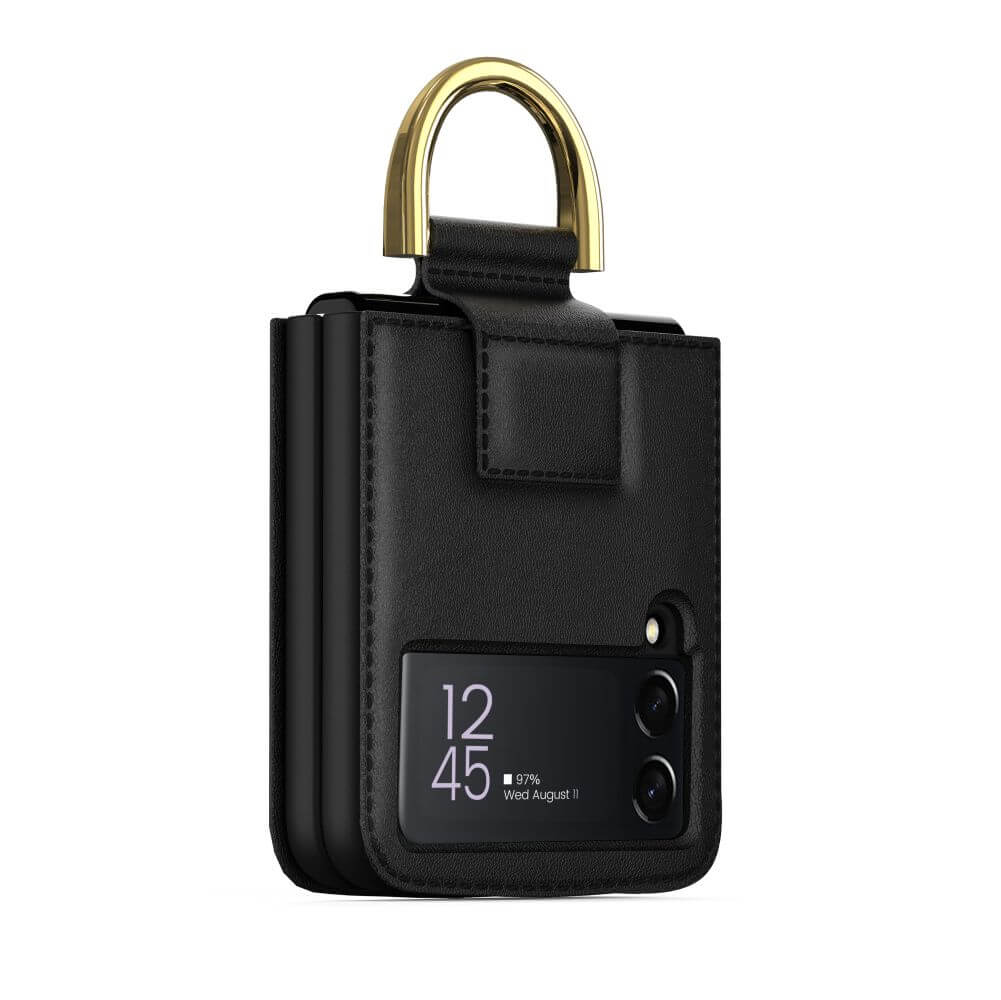 Кожен Калъф с Каишка за Samsung Z Flip 4, Tech-Protect Wallet Chain Case, Черен (5)