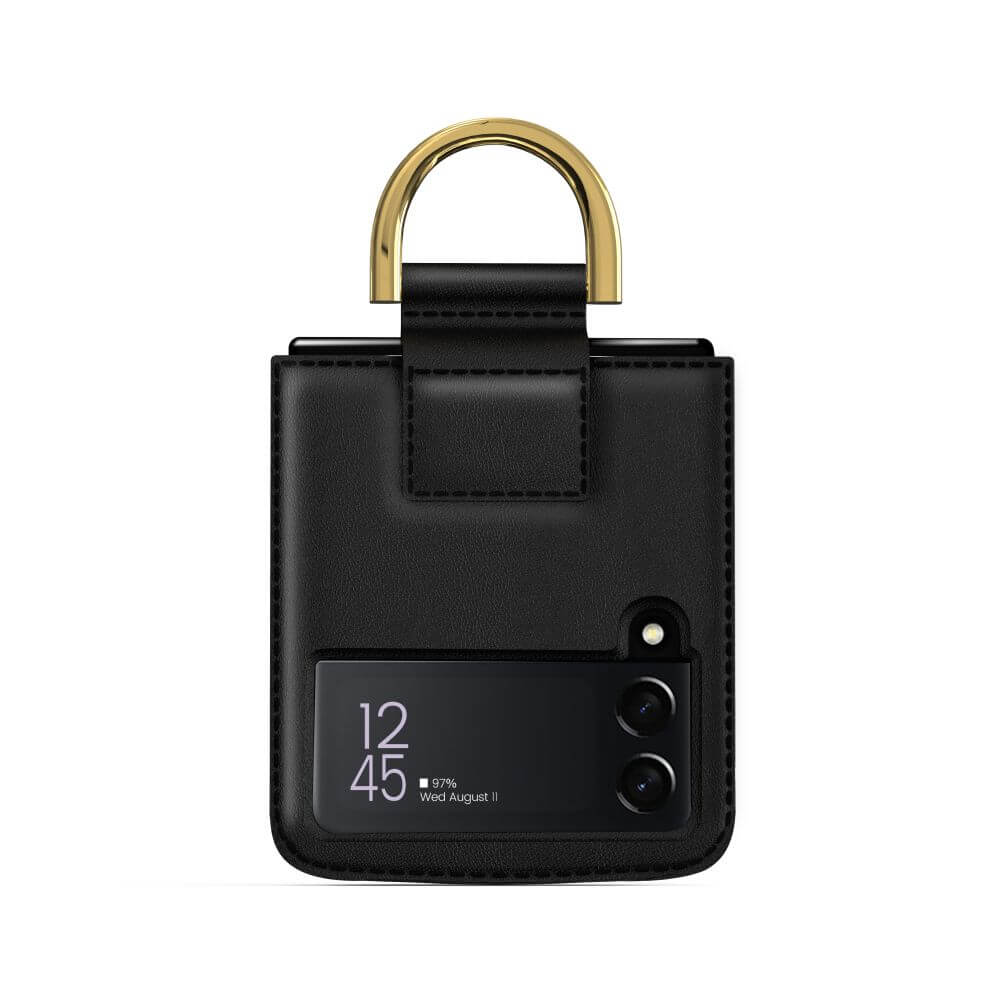 Кожен Калъф с Каишка за Samsung Z Flip 4, Tech-Protect Wallet Chain Case, Черен (4)