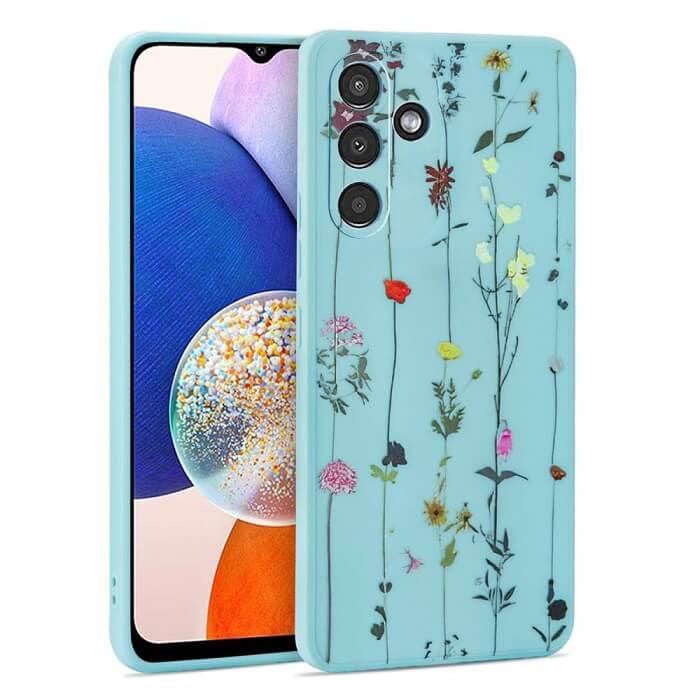 Силиконов Дамски Калъф за Samsung A14, Tech-Protect Floral Case, Син