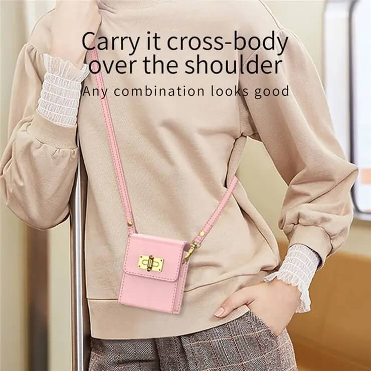 Кожен Калъф за Samsung Z Flip 5, GKK Shoulder Bag Case, Розов (2)