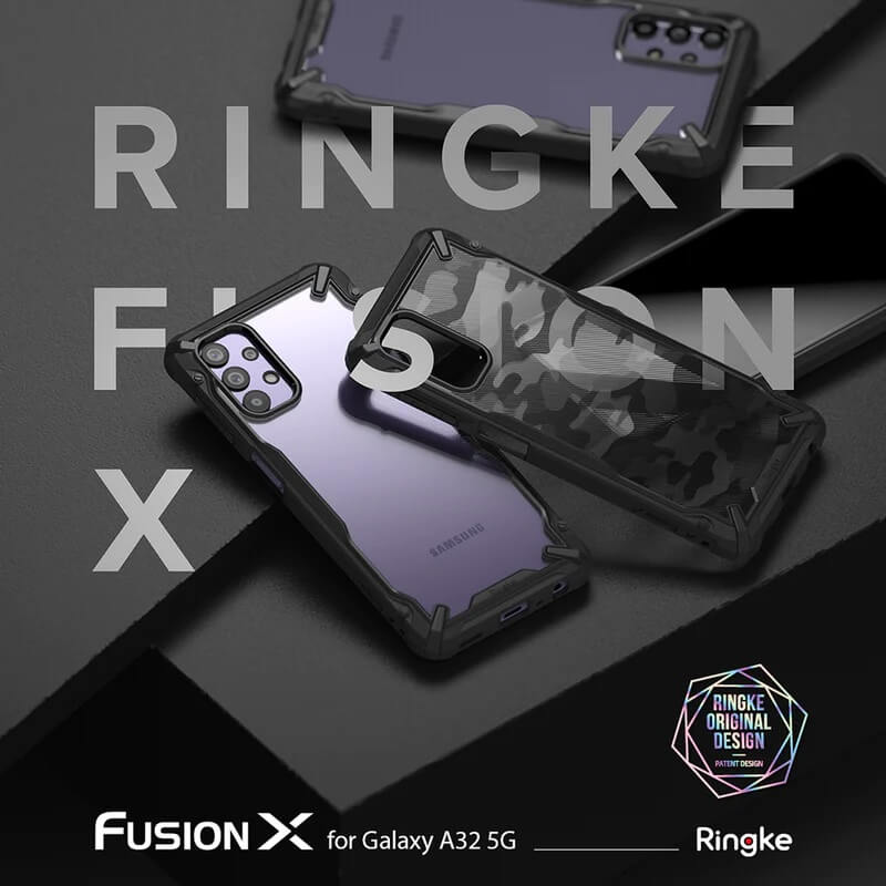Противоударен Калъф за Samsung A32, Ringke Fusion X Camo Case, Черен (2)