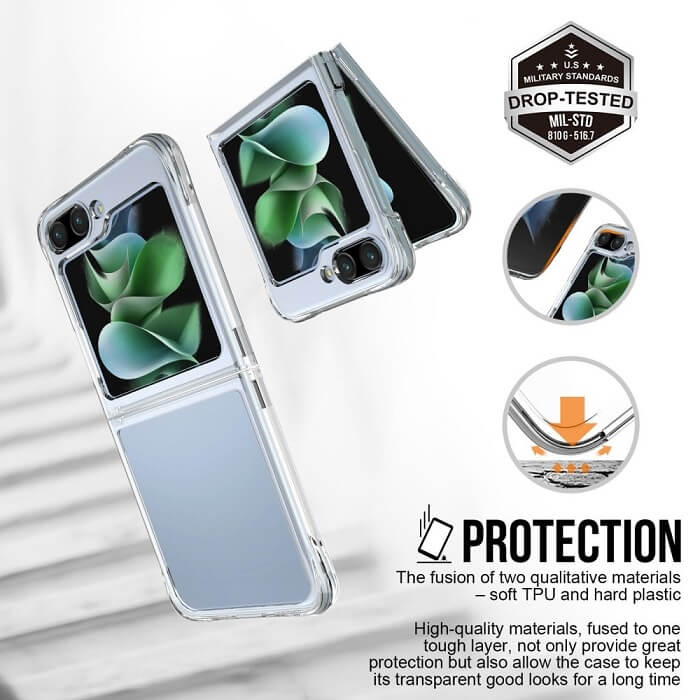 Противоударен Калъф за Samsung Galaxy Z Flip 5, GKK Hybrid Clear Case, Прозрачен (6)