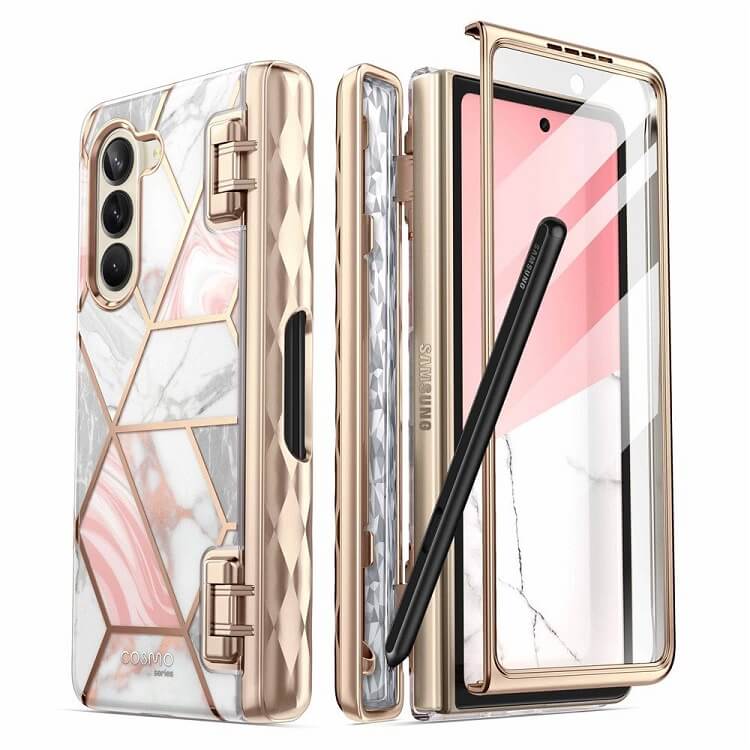Дамски Калъф за Samsung Z Fold 5, Supcase Iblsn Cosmo Marble, Розов