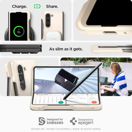 Калъф с S Pen Поставка за Samsung Z Fold 5, Spigen Thin Fit Pen Case, Бежов (8)
