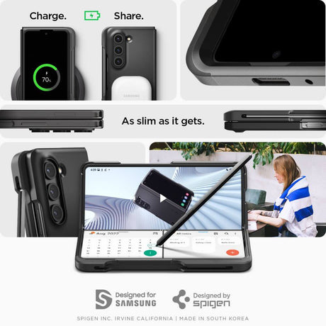 Калъф с S Pen Поставка за Samsung Z Fold 5, Spigen Thin Fit Pen Case, Черен (9)
