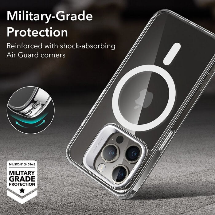 Magsafe Калъф за iPhone 15 Pro Max, ESR Classic Hybrid Kickstand Magnetic Case, Прозрачен (7)