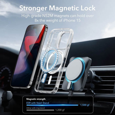Magsafe Калъф за iPhone 15 Pro, ESR Classic Hybrid Kickstand Magnetic Case, Прозрачен (5)