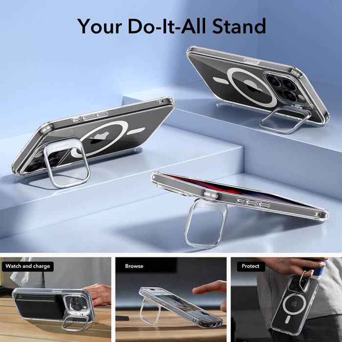 Magsafe Калъф за iPhone 15 Pro, ESR Classic Hybrid Kickstand Magnetic Case, Прозрачен (6)